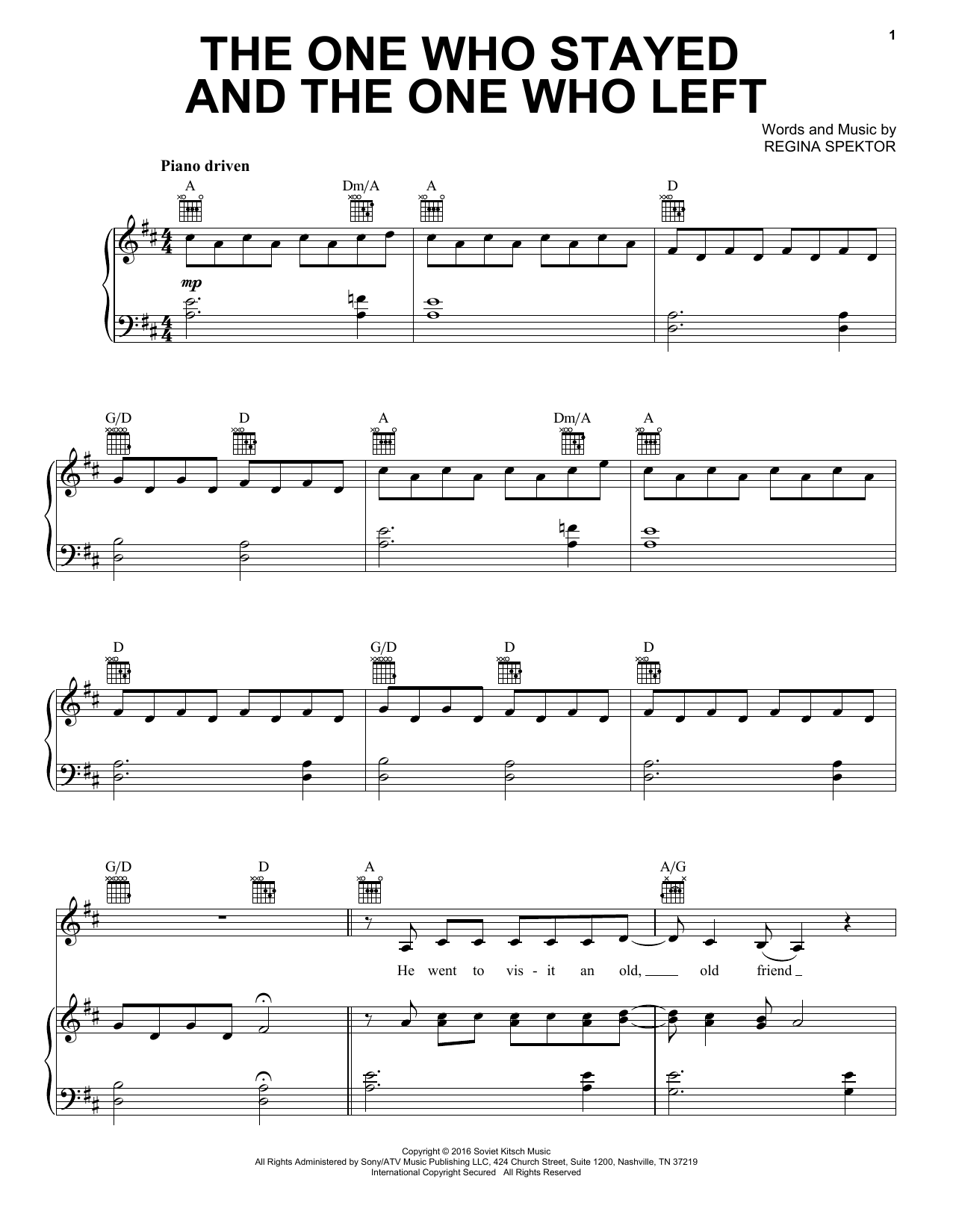 Produktgalerie: Seite 1 von 1 The One Who Stayed And The One Who Left, Regina Spektor, Gesang, Gitarre, Klavier