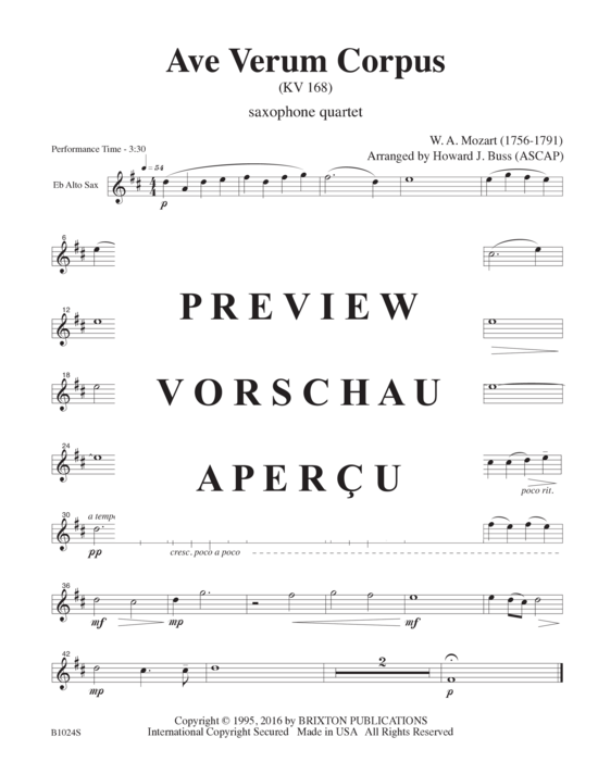 gallery: Ave Verum Corpus , , (Saxophonquartett SATB)