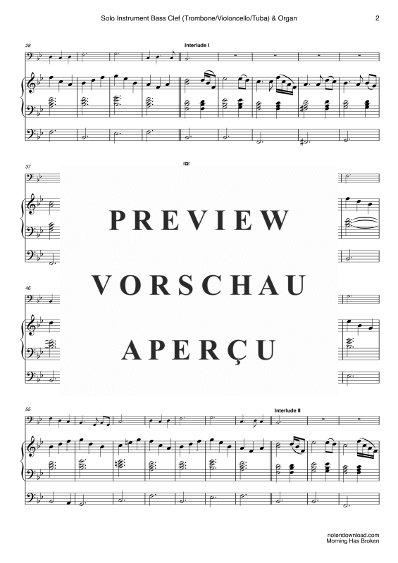 gallery: Morning Has Broken, Stevens, Cat, (Solo Instrument - Bassschlüssel: Posaune, Violoncello, Tuba und Orgel)