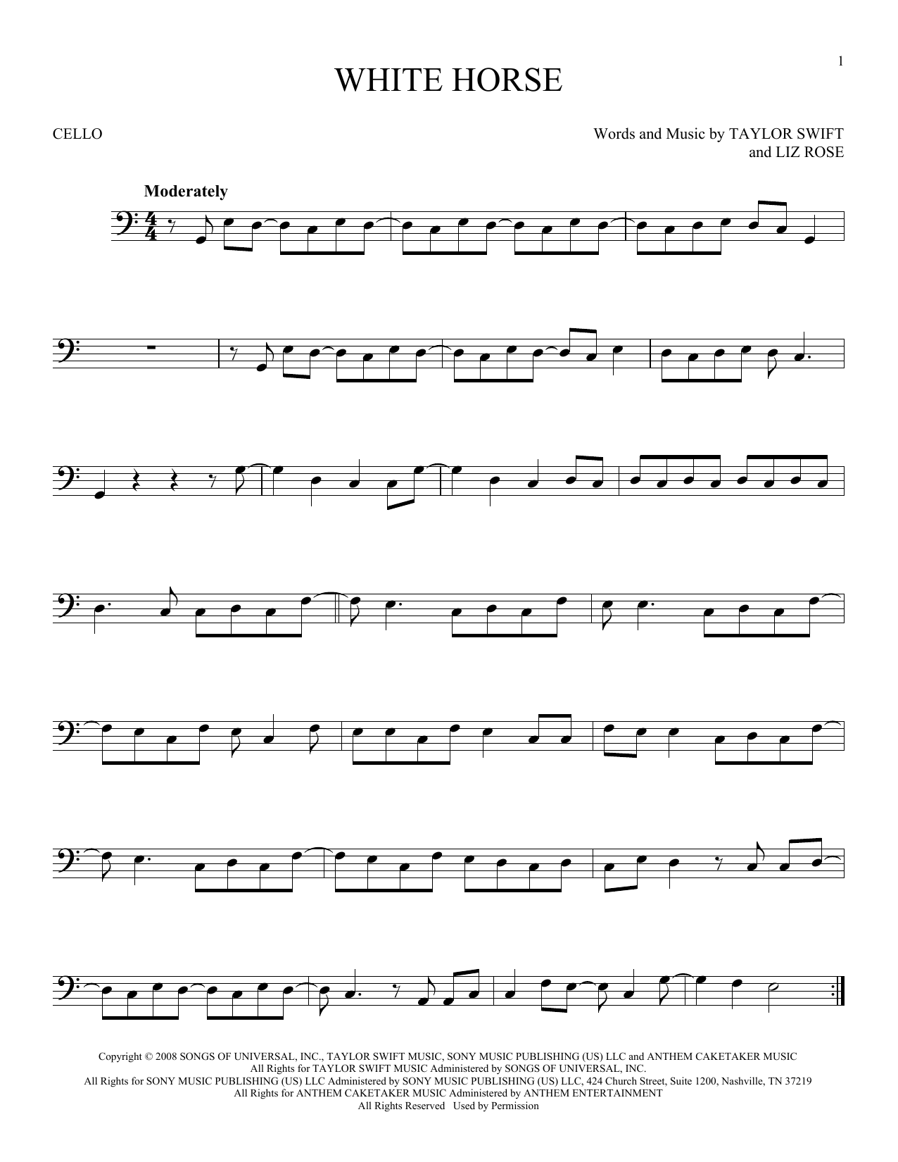 Produktgalerie: Seite 1 von 1 White Horse, Taylor Swift, Violoncello