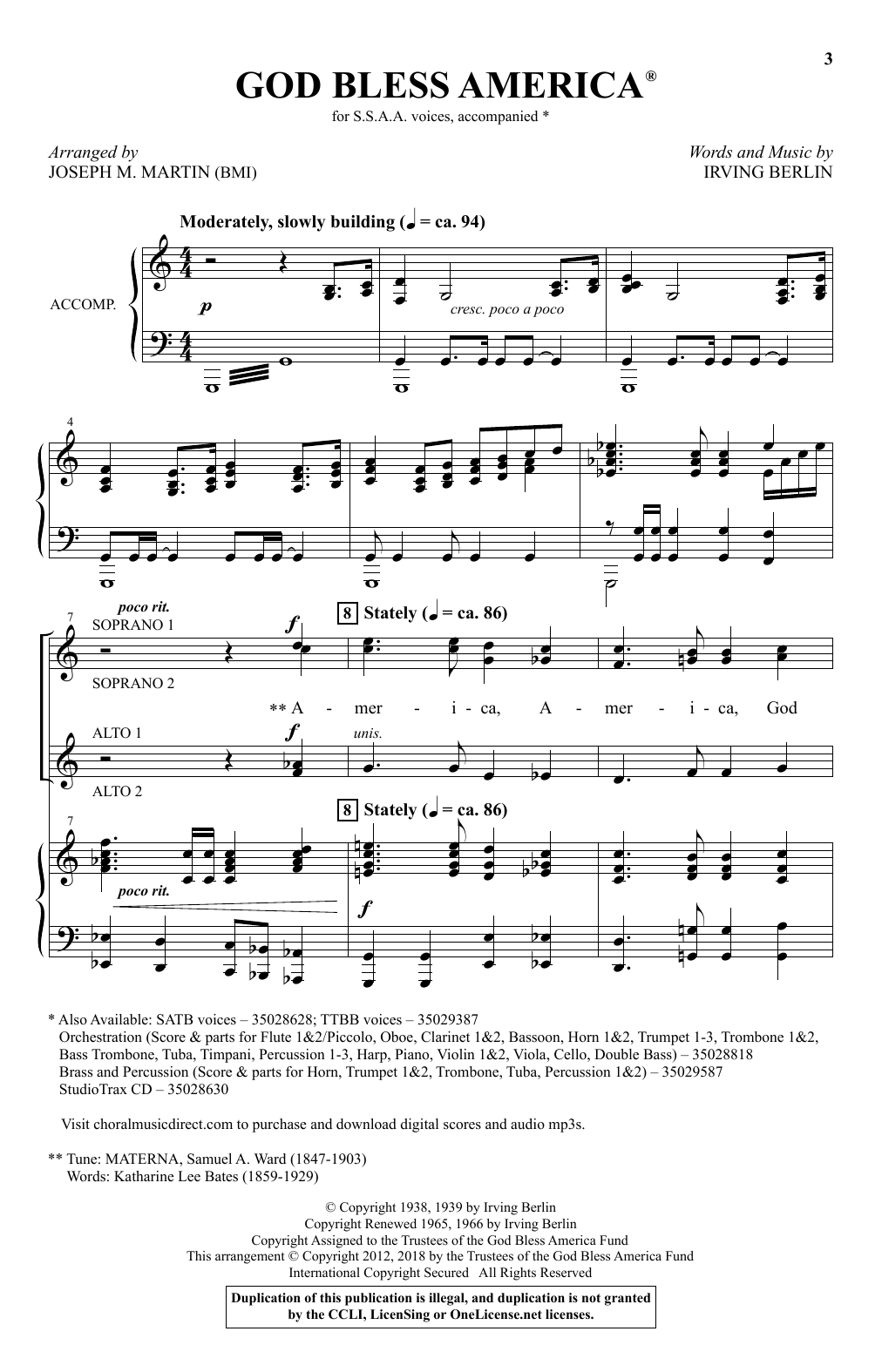 Produktgalerie: Seite 1 von 1 God Bless America (arr. Joseph M. Martin), Irving Berlin, Chor