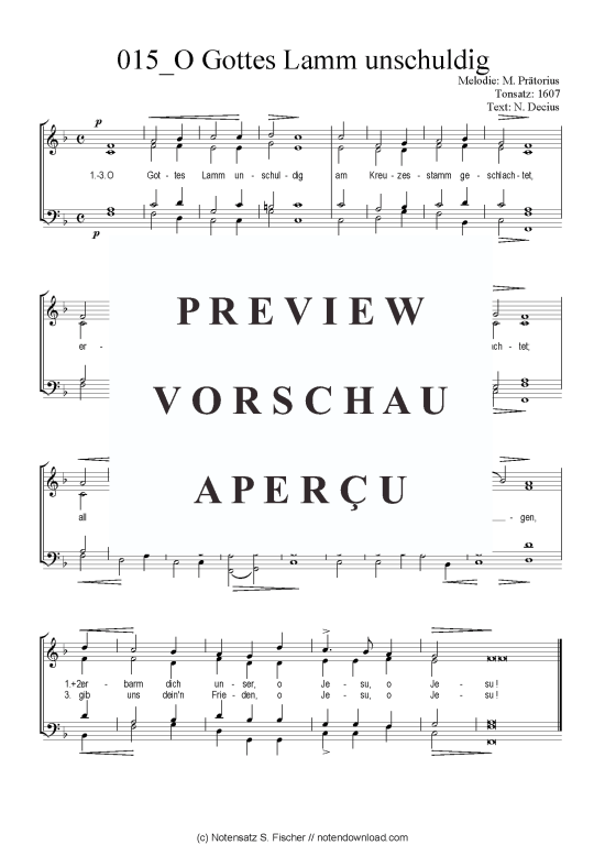 Product picture to: O Gottes Lamm unschuldig M. Prätorius Tonsatz: 1607 / N. Decius