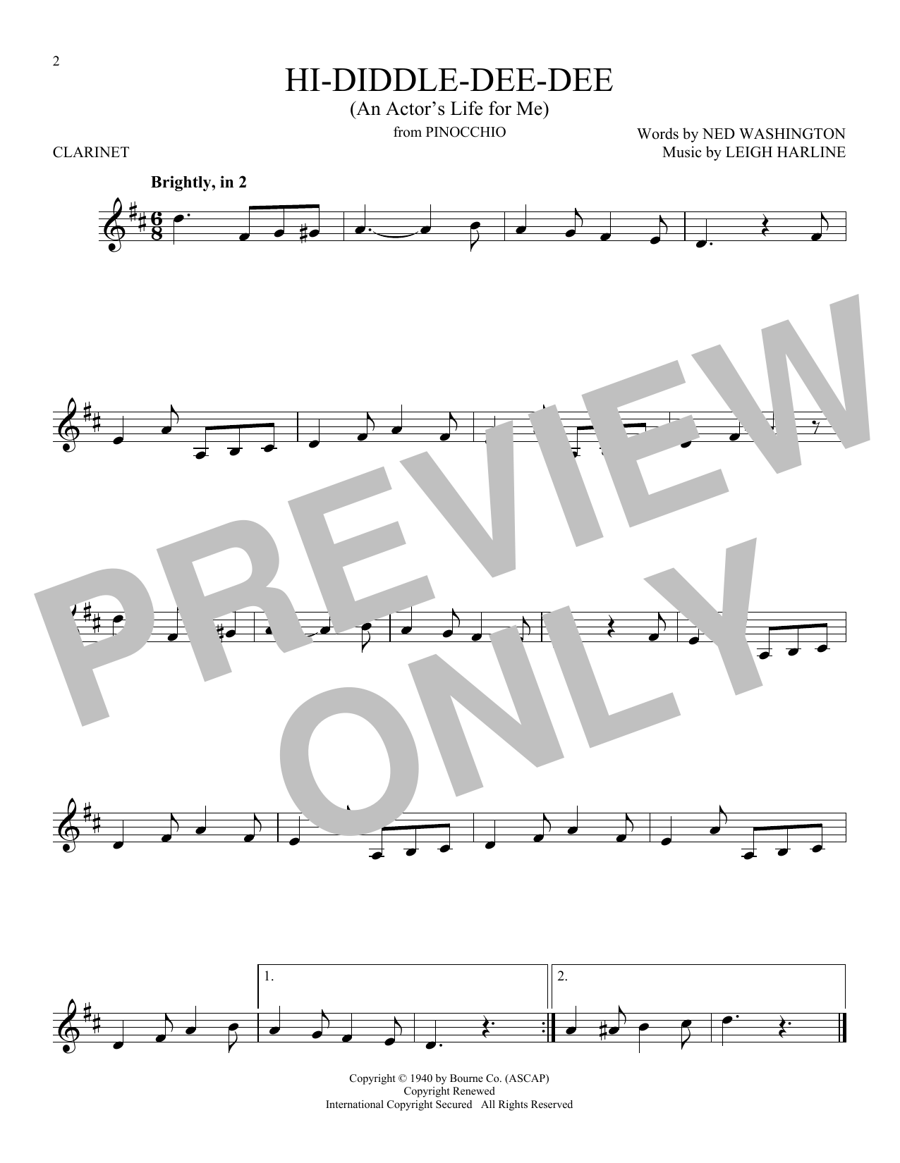 Product gallery: Page 1 of 1 Hi-Diddle-Dee-Dee (An Actor's Life For Me) (from Pinocchio), Ned Washington & Leigh Harline