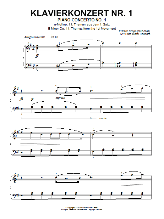 Product gallery: Page 1 of 1 Piano Concerto No. 1, Themes From The First Movement, Frederic Chopin