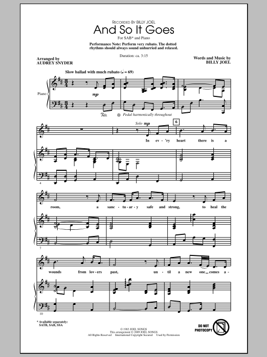 Produktbild zu: And So It Goes (arr. Audrey Snyder)