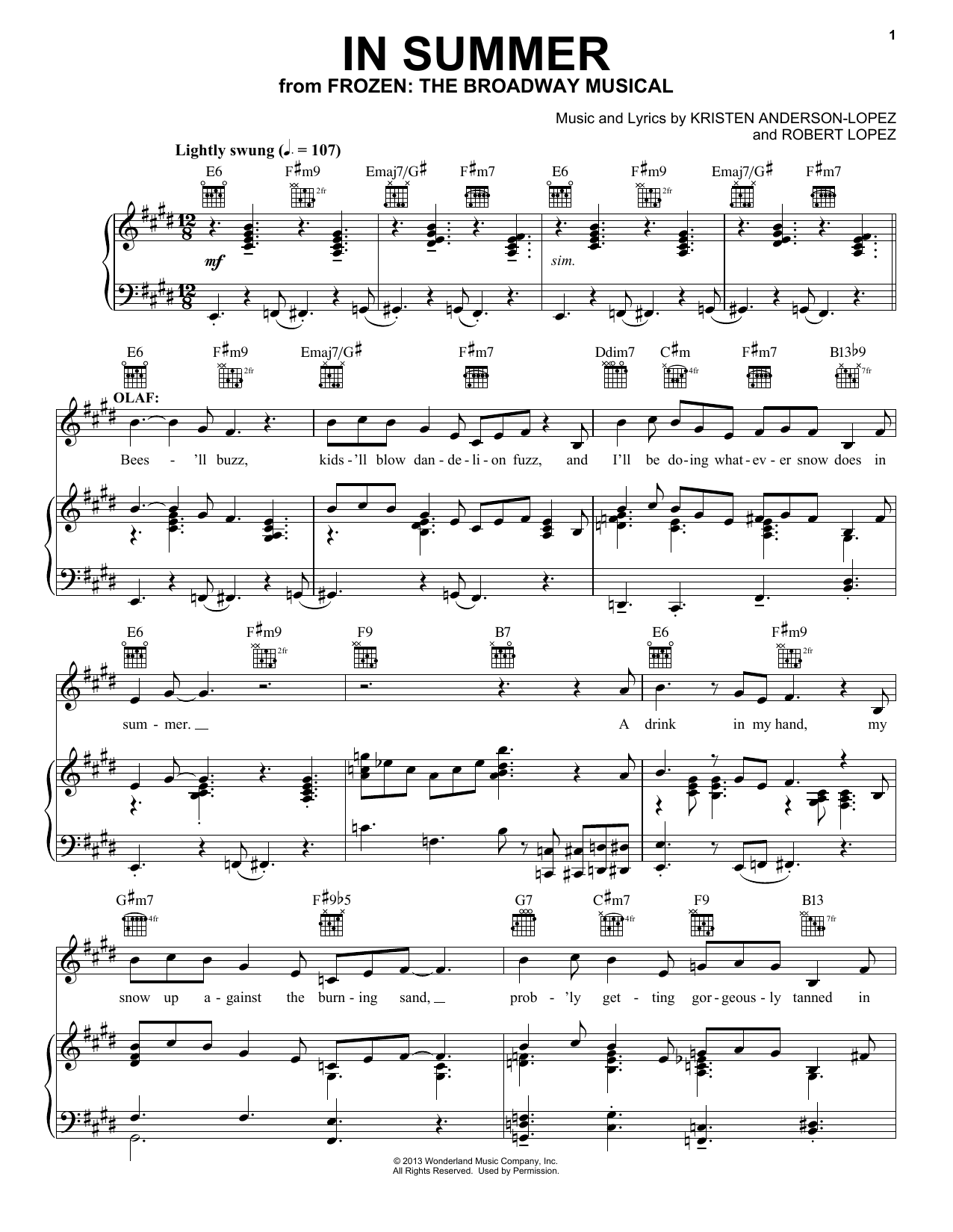 Produktbild zu: In Summer (from Frozen: The Broadway Musical)