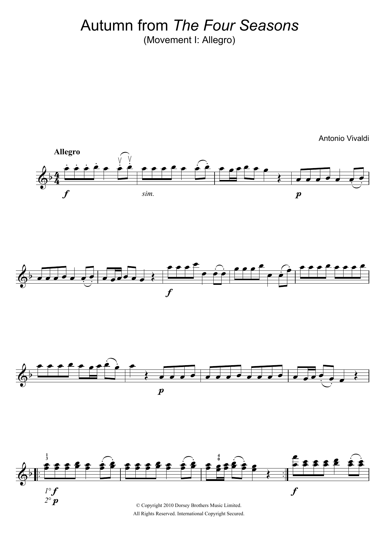 Product gallery: Page 1 of 1 Autumn (from The Four Seasons), 1st Movement, Antonio Vivaldi
