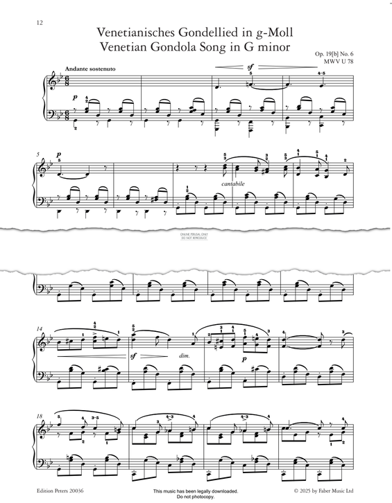 Produktgalerie: Seite 1 von 1 Venetian Gondola Song (Op.19 No.6), Felix Mendelssohn, Klavier