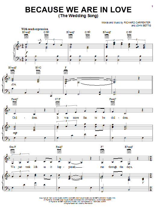Produktgalerie: Seite 1 von 1 Because We Are In Love (The Wedding Song), Carpenters, Gesang, Gitarre, Klavier