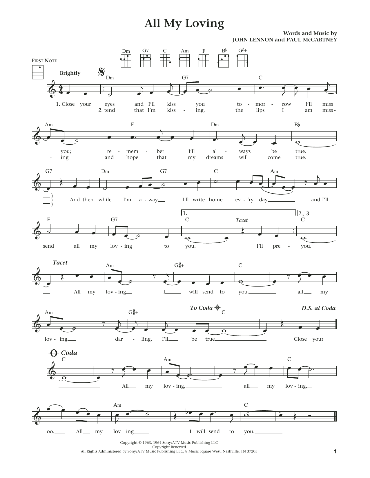 Product gallery: Page 1 of 1 All My Loving (from The Daily Ukulele) (arr. Liz and Jim Beloff), The Beatles