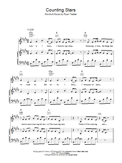 Produktgalerie: Seite 1 von 1 Counting Stars, One Republic, Gesang, Gitarre, Klavier