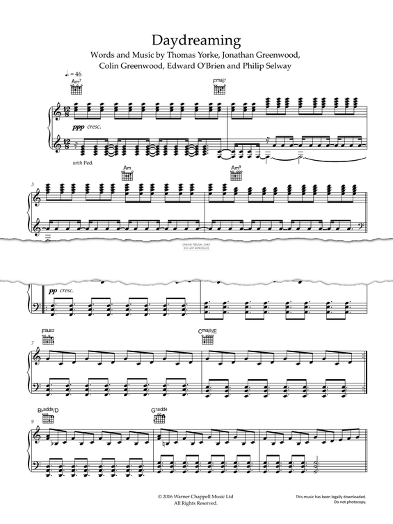 Produktgalerie: Seite 1 von 1 Daydreaming, Radiohead, Gesang, Gitarre, Klavier