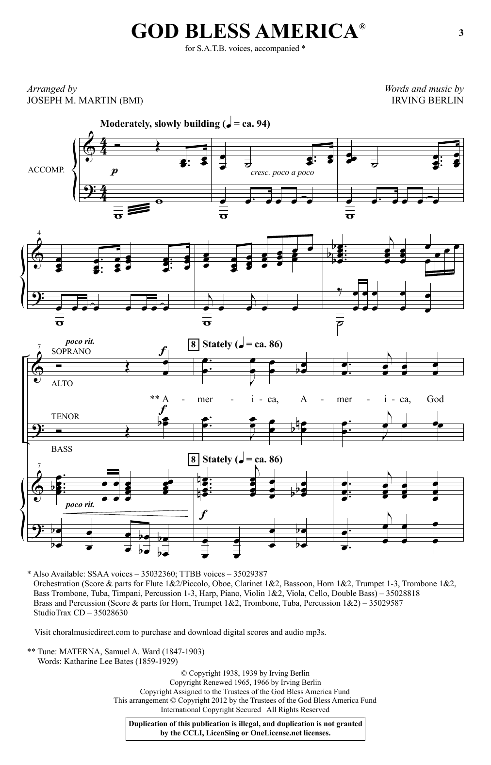 Product picture to: God Bless America (arr. Joseph M. Martin)