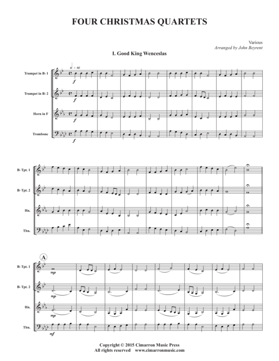 Produktbild zu: Vier Weihnachts-Quartette John Beyrent