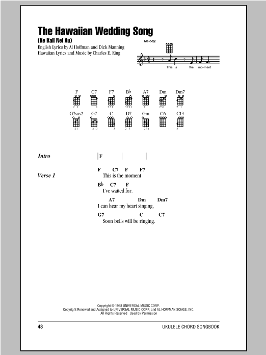 Product picture to:  The Hawaiian Wedding Song (Ke Kali Nei Au) - Andy Williams