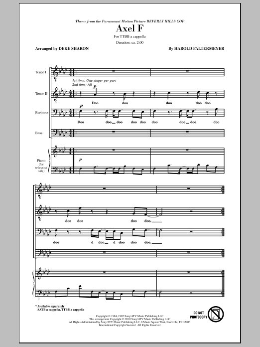 Product picture to: Axel F (from Beverly Hills Cop) (arr. Deke Sharon)