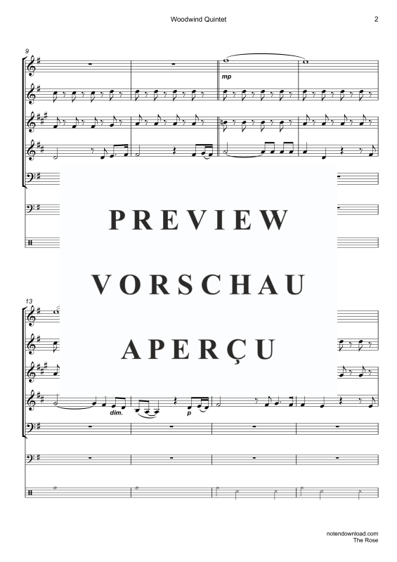 Produktgalerie: Seite 5 von 11 The Rose, Midler, Bette, Holzbläser Quintett/Ensemble/Band/Chor E-Bass & Drum Set opt.