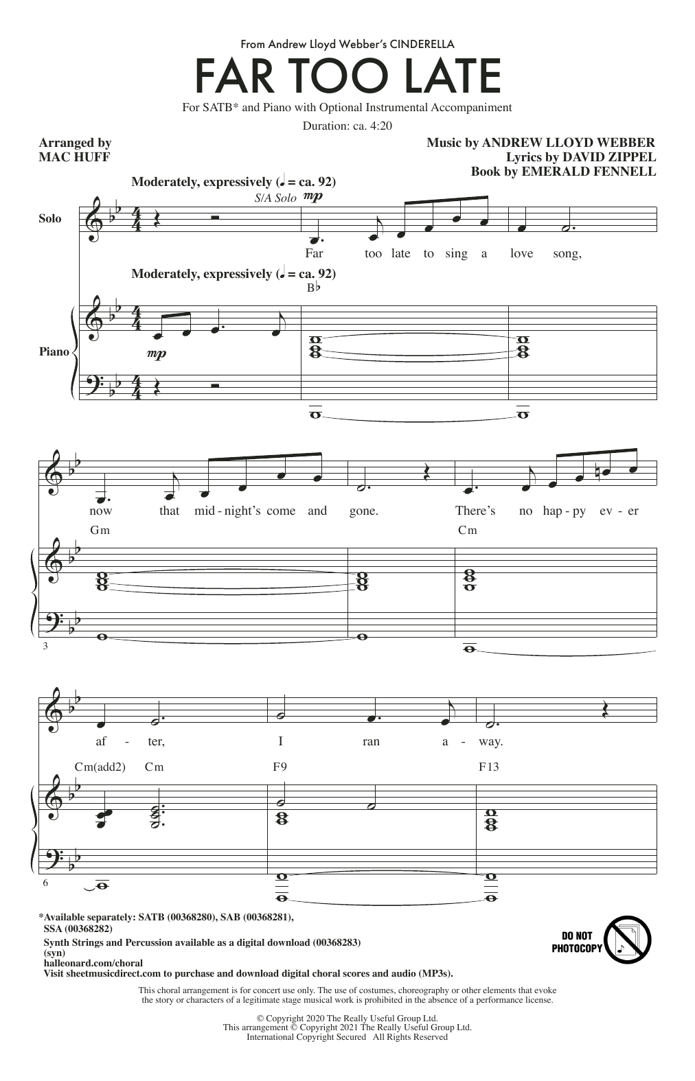Produktbild zu: Far Too Late (from Cinderella) (arr. Mac Huff)