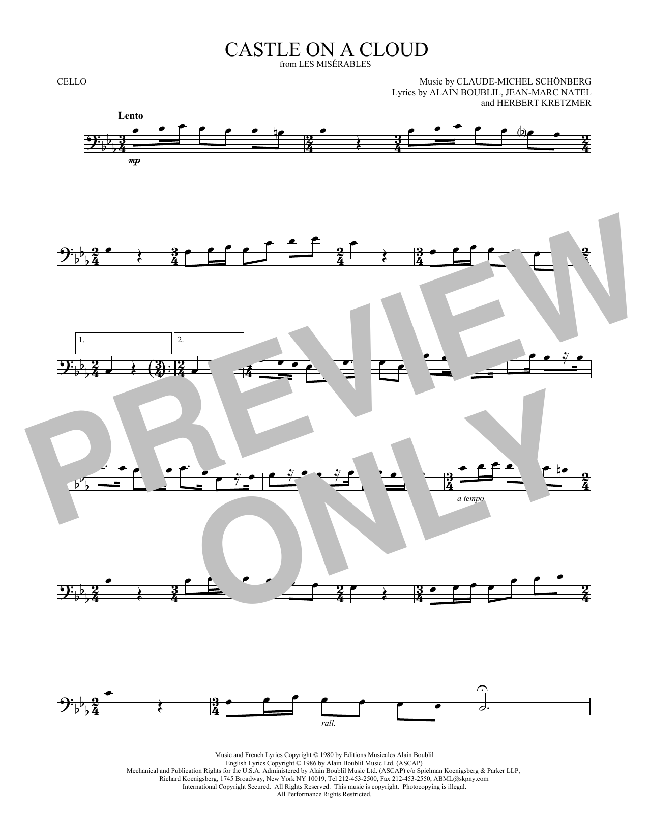 Produktgalerie: Seite 1 von 1 Castle On A Cloud, Claude-Michel Schönberg, Violoncello