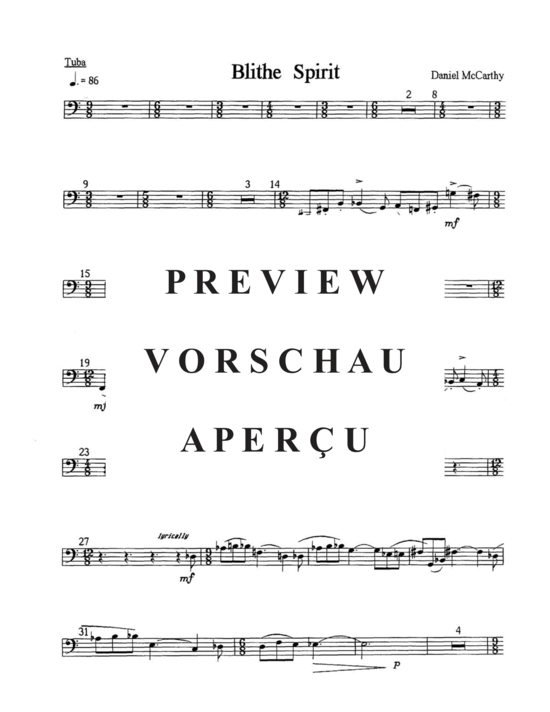 Produktgalerie: Seite 17 von 21 Blithe Spirit , , (Gemischtes Ensemble für Klarinette, Horn, Fagott, Violoncello + Tuba Solo)