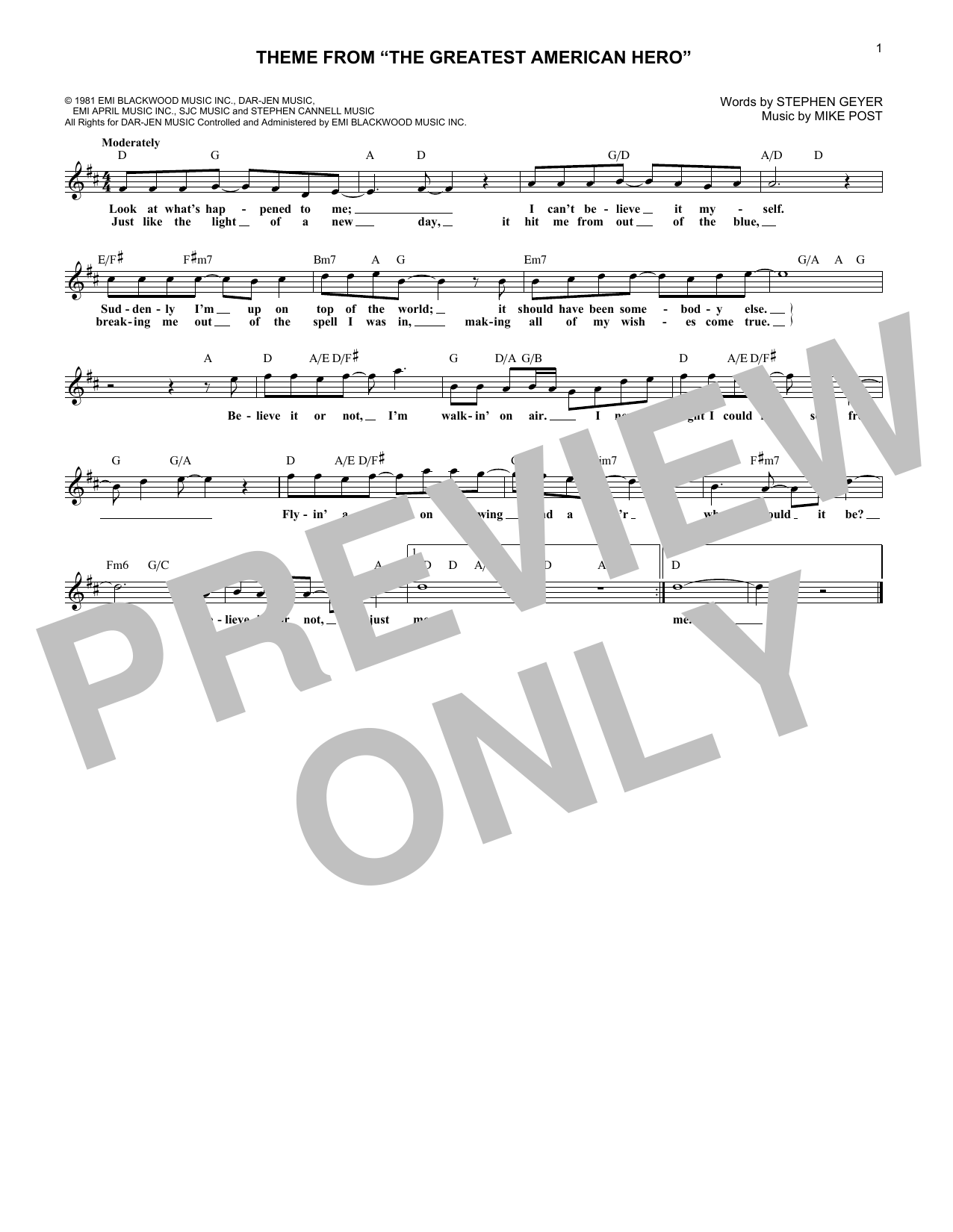 Product picture to: Believe It Or Not (Theme from The Greatest American Hero)