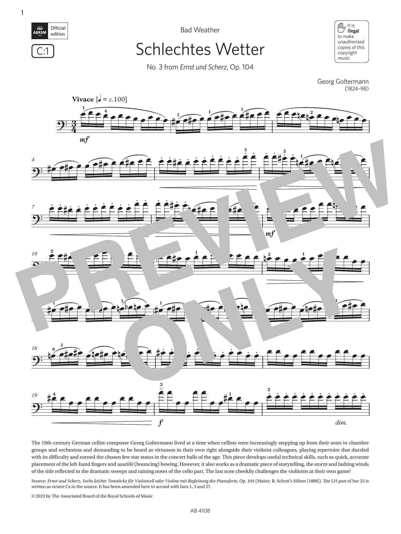 Produktbild zu:  Schlechtes Wetter (Grade 5, C1, from the ABRSM Cello Syllabus from 2024) - Georg Goltermann