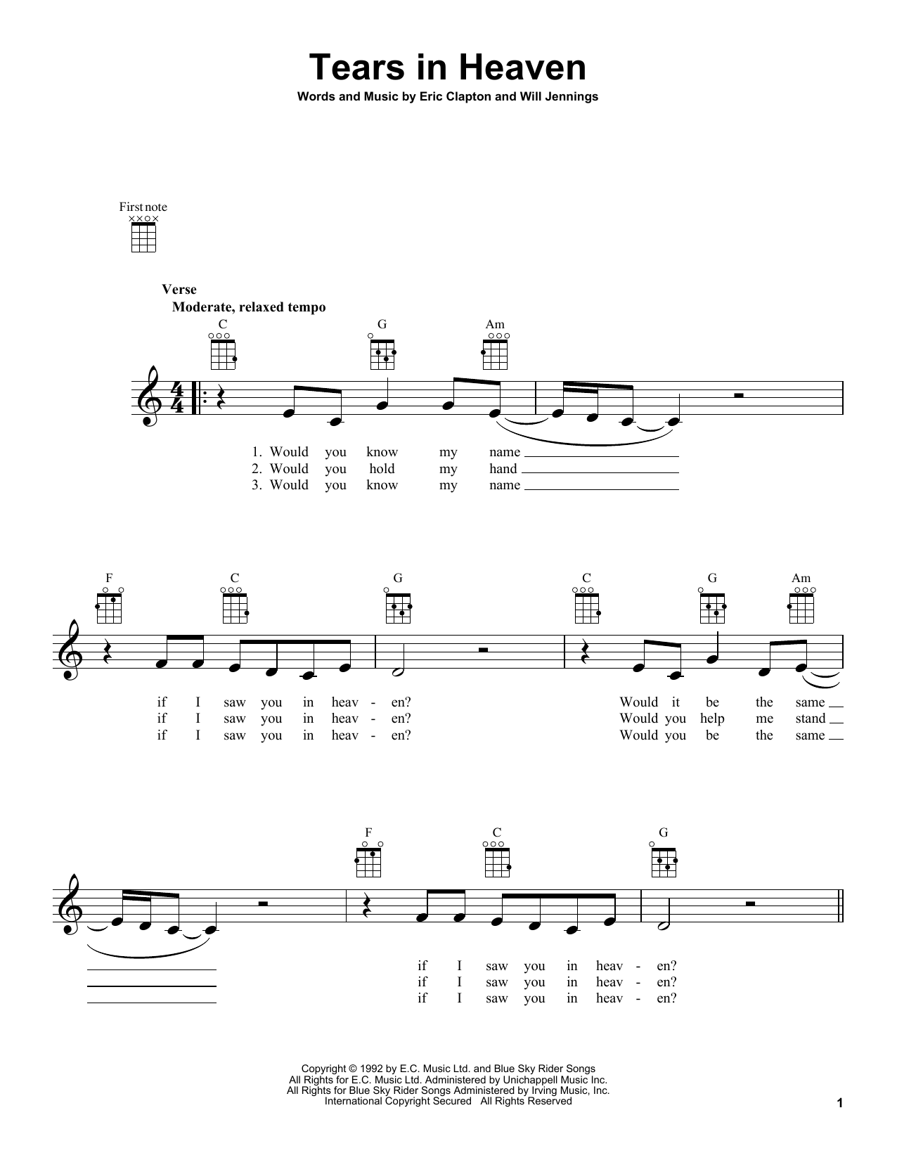 Product gallery: Page 1 of 1 Tears In Heaven, Eric Clapton