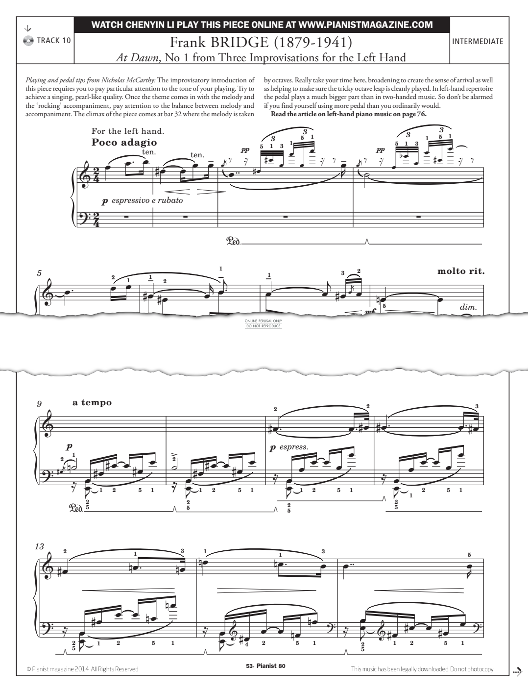 Product gallery: Page 1 of 1 At Dawn, No.1 from Three Improvisations for the Left Hand, Frank Bridge