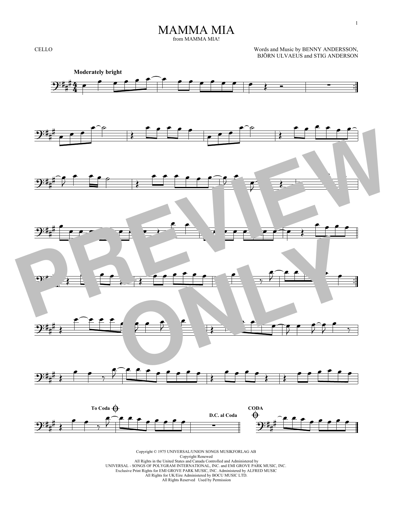 Produktgalerie: Seite 1 von 1 Mamma Mia, ABBA, Violoncello