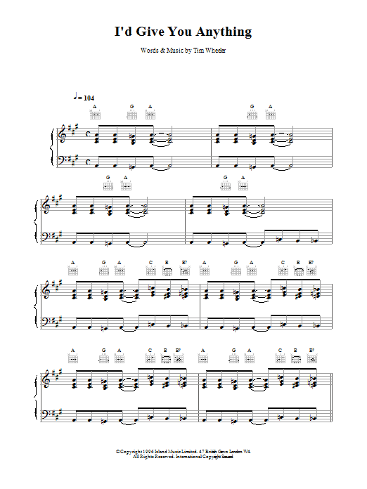 Produktgalerie: Seite 1 von 1 I'd Give You Anything, Ash, Gesang, Gitarre, Klavier
