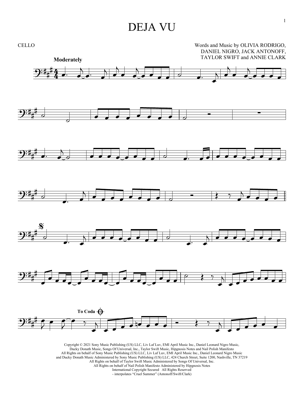Produktgalerie: Seite 1 von 1 deja vu, Olivia Rodrigo, Violoncello