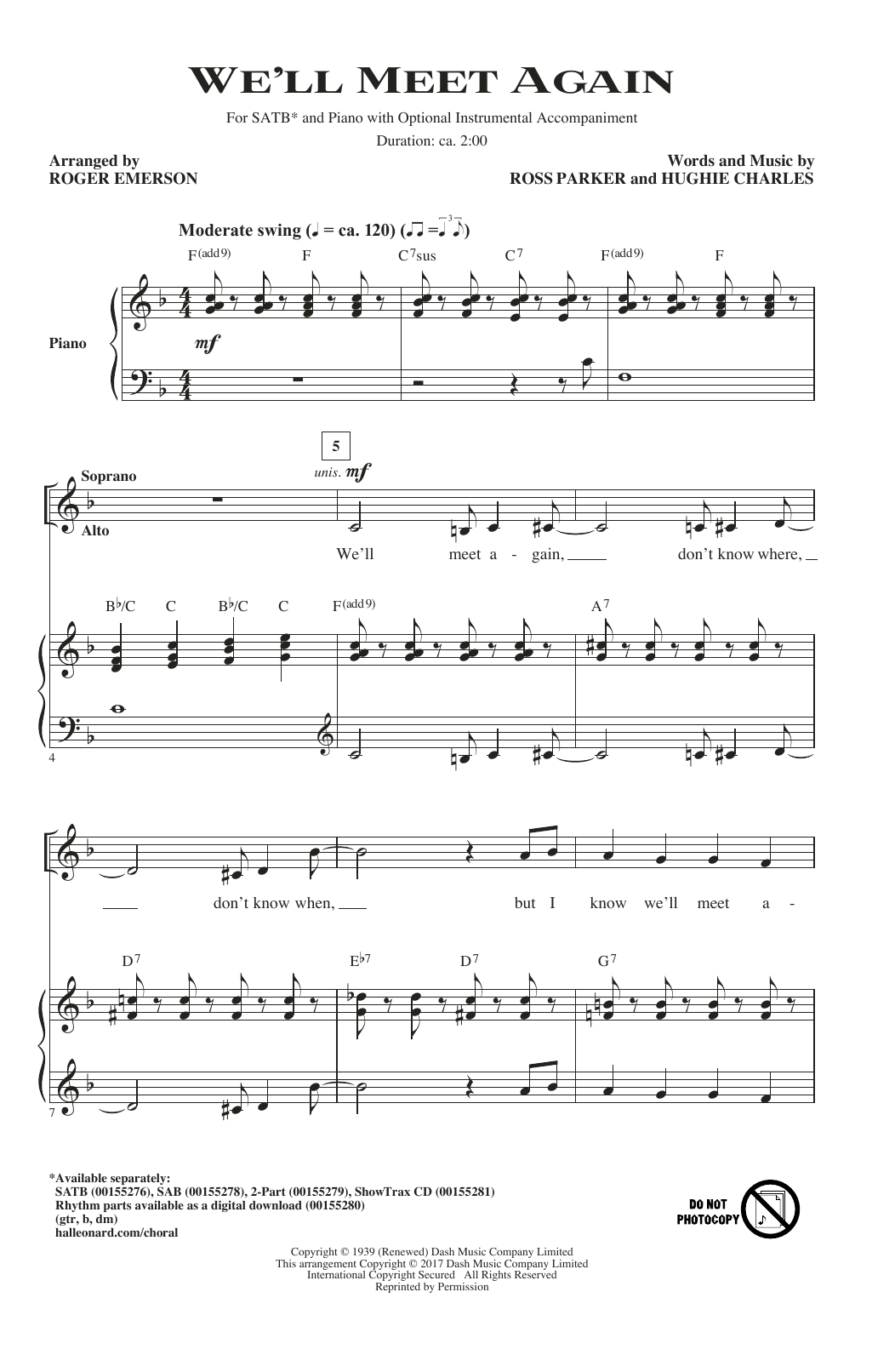 Produktgalerie: Seite 1 von 1 We'll Meet Again (arr. Roger Emerson), Vera Lynn, Chor