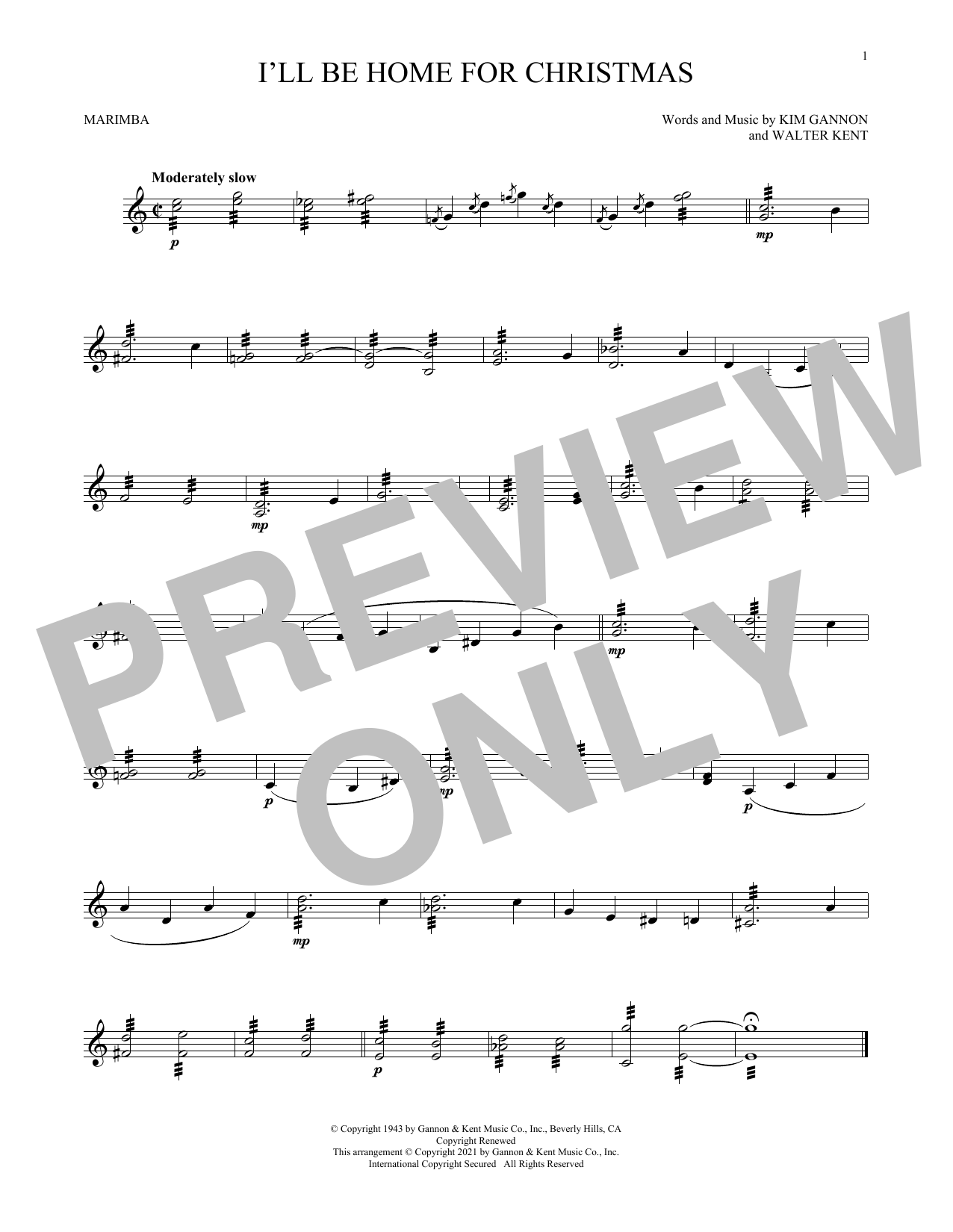 Produktgalerie: Seite 1 von 1 I'll Be Home For Christmas, Walter Kent, Marimba
