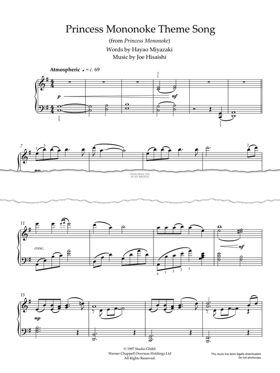 Produktgalerie: Seite 1 von 1 Princess Mononoke Theme Song (from 'Princess Mononoke'), Joe Hisaishi, Klavier