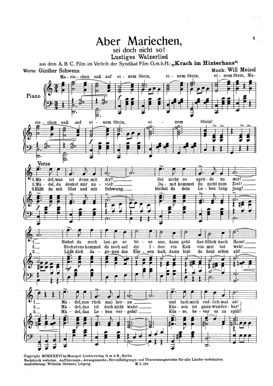 Produktbild zu: Aber Mariechen, sei doch nicht so!lustiges Walzerlied aus: Krach im Hinterhaus