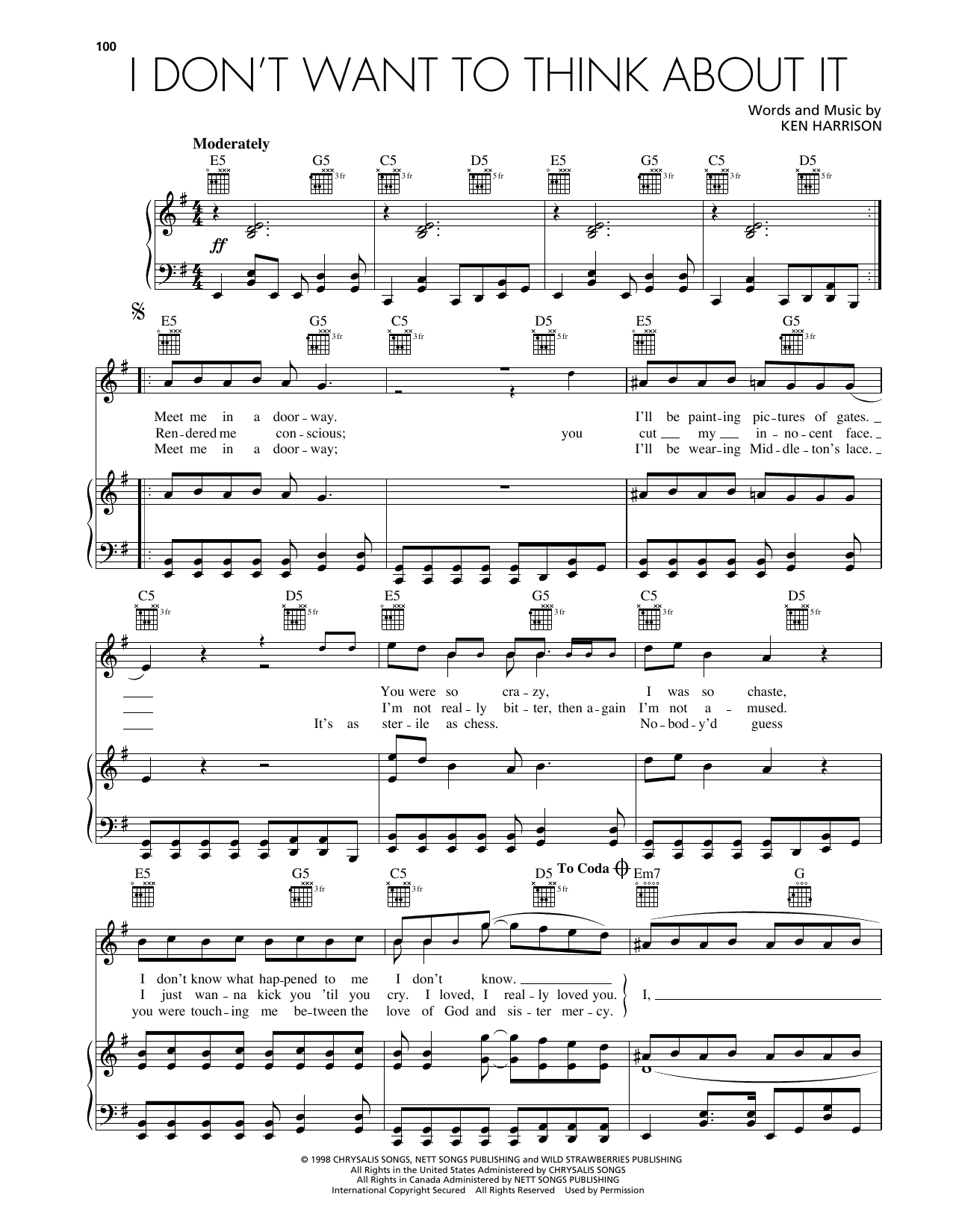 Produktgalerie: Seite 1 von 1 I Don't Want To Think About It, Wild Strawberries, Gesang, Gitarre, Klavier