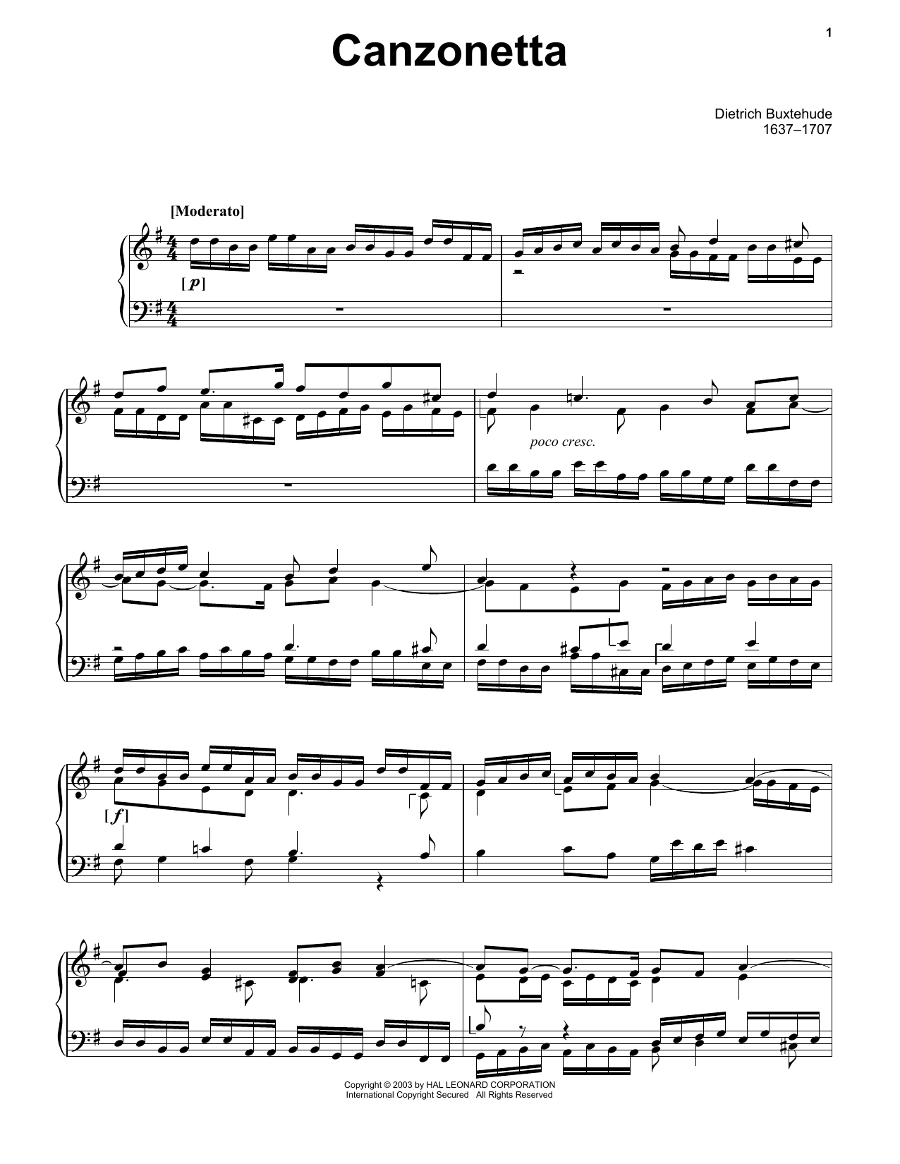 Produktgalerie: Seite 1 von 1 Canzonetta In D Major, Dietrich Buxtehude, Klavier