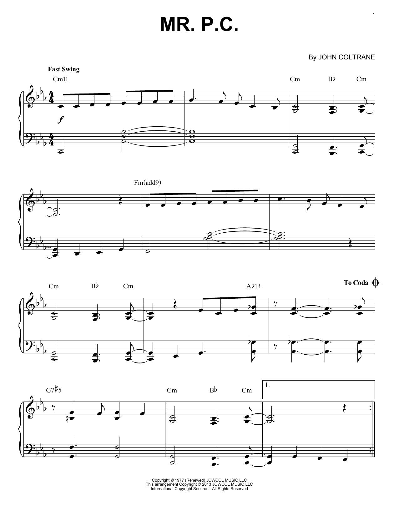 Product gallery: Page 1 of 1 Mr. P.C. (arr. Brent Edstrom), John Coltrane