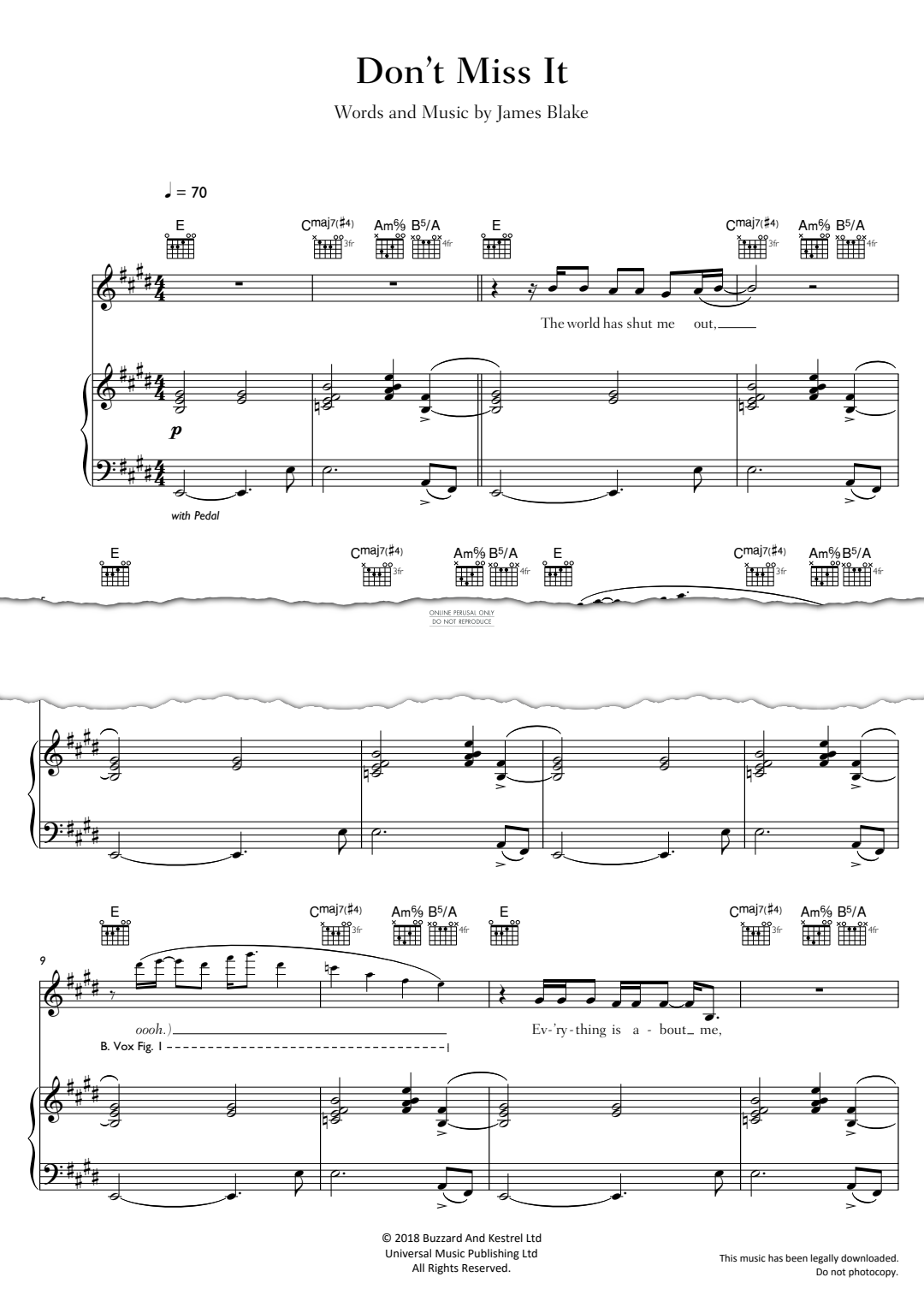 Produktgalerie: Seite 1 von 1 Don't Miss It, James Blake, Gesang, Gitarre, Klavier