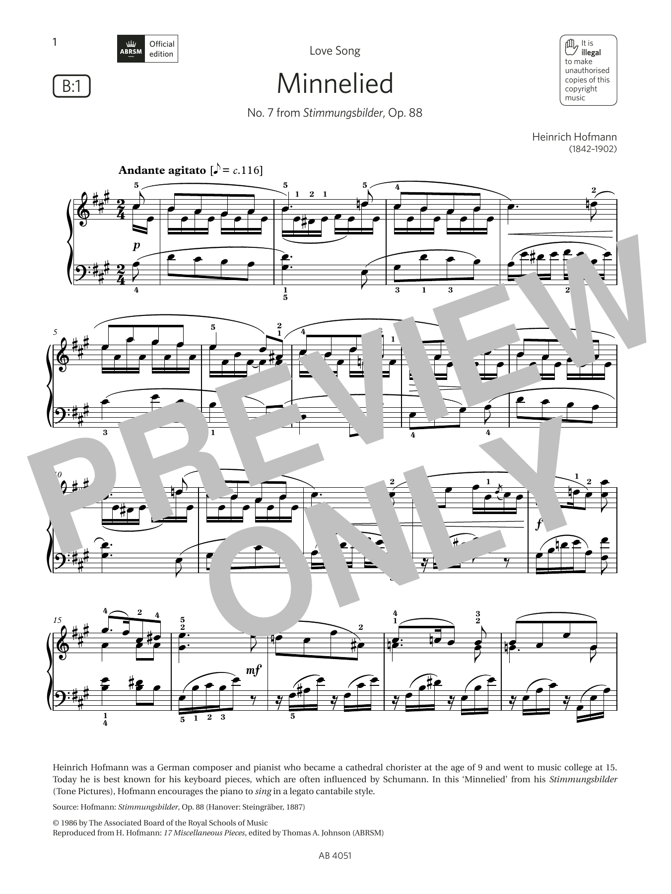 Product picture to: Minnelied (Grade 5, list B1, from the ABRSM Piano Syllabus 2023 & 2024)