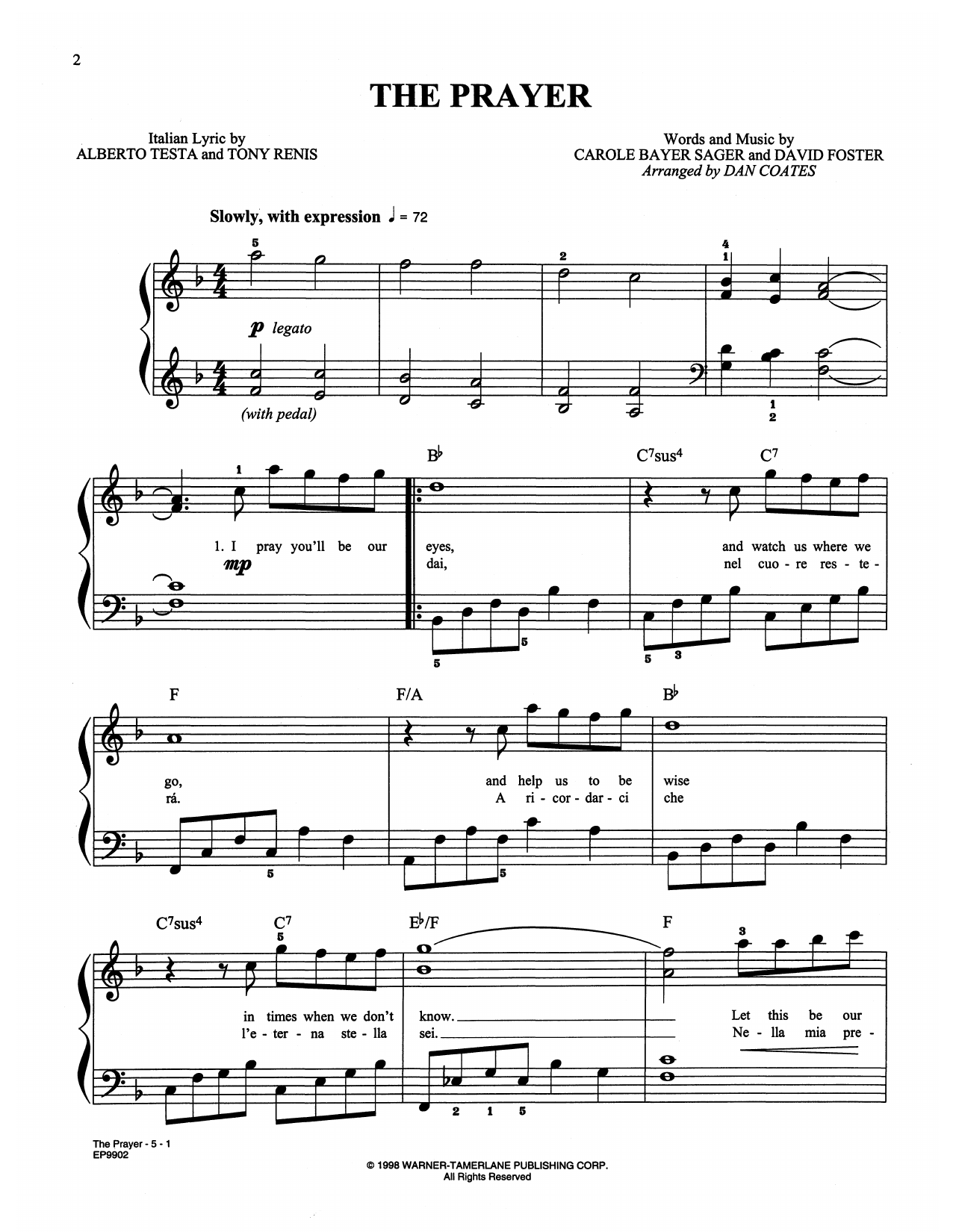 Product picture to: The Prayer (arr. Dan Coates)