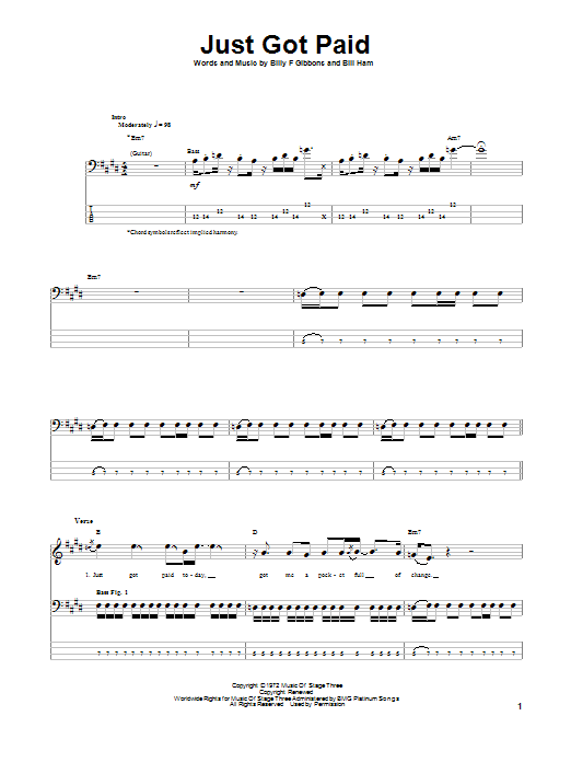 Produktgalerie: Seite 1 von 1 Just Got Paid, ZZ Top, E-Bass