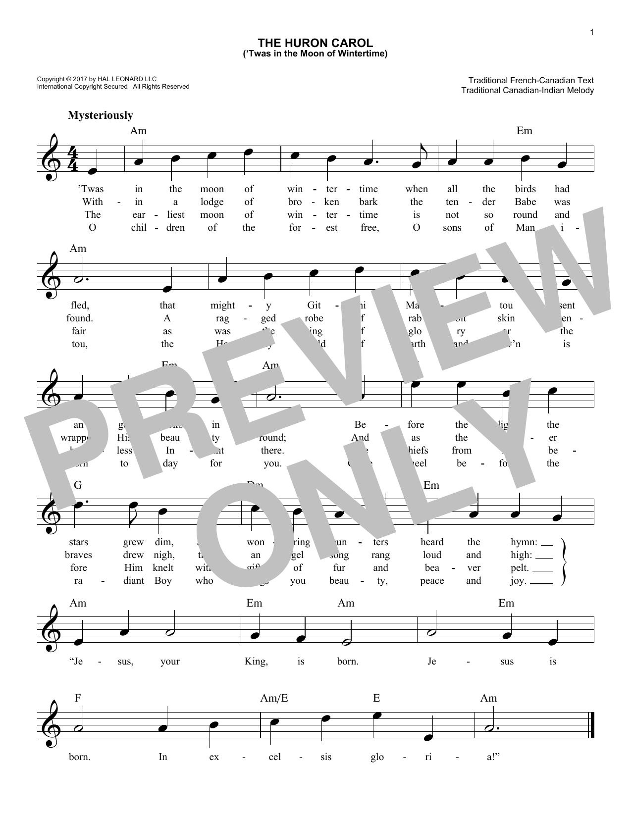 Product gallery: Page 1 of 1 The Huron Carol ('Twas In The Moon Of Wintertime), Trad. Canadian-Indian Melody
