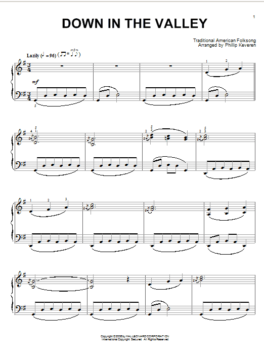 Product picture to: Down In The Valley (arr. Phillip Keveren)