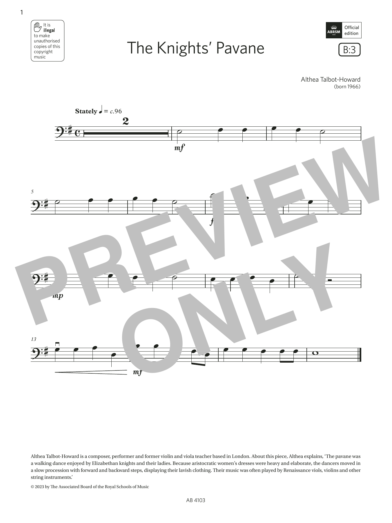 Produktbild zu:  The Knights' Pavane (Grade Initial, B3, from the ABRSM Cello Syllabus from 2024) - Althea Talbot-Howard
