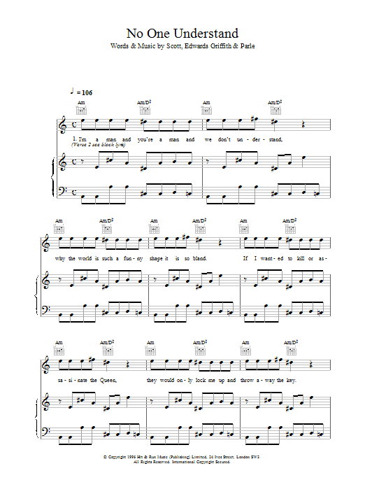 Produktgalerie: Seite 1 von 1 No One Understand, Space, Gesang, Gitarre, Klavier