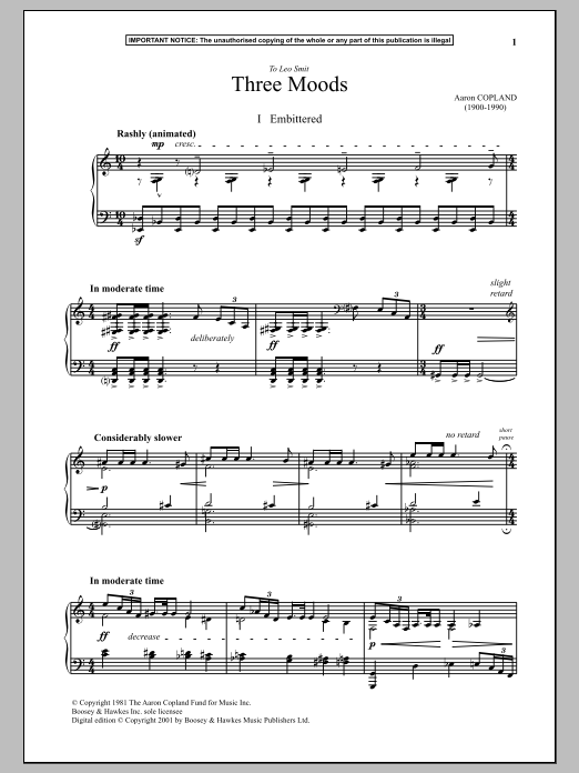 Product gallery: Page 1 of 1 Three Moods (Embittered), Aaron Copland