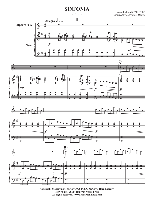 Produktgalerie: Seite 1 von 11 Sinfonia in G, , Alphorn in G und Klavier