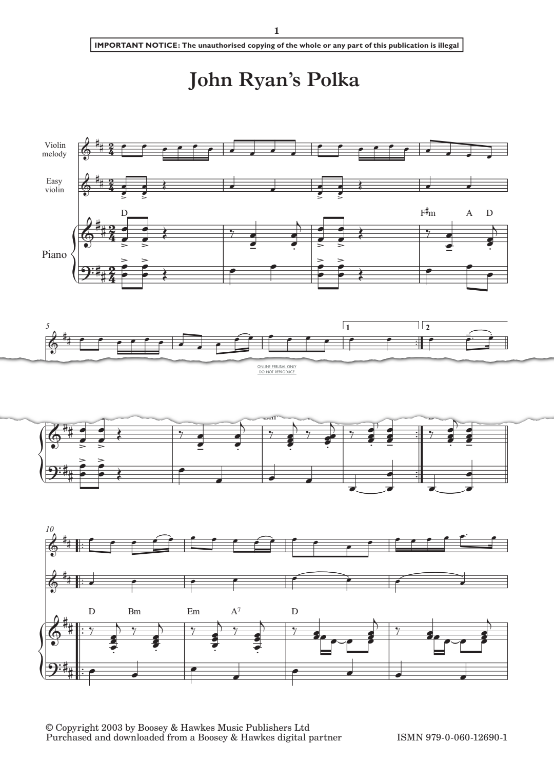 Produktgalerie: Seite 1 von 1 John Ryan's polka, , Klavier, Violine