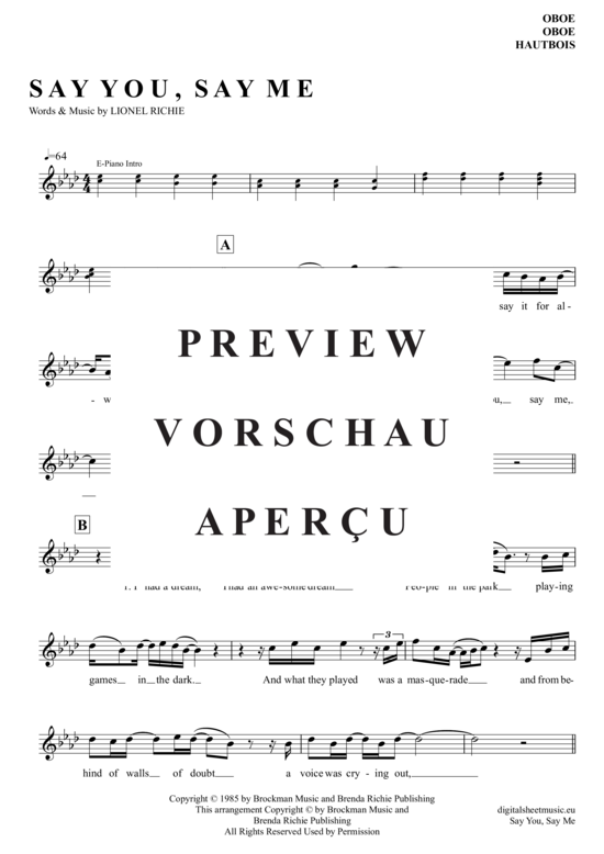 Produktgalerie: Seite 2 von 4 Say You, Say Me , Richie, Lionel, (Oboe)